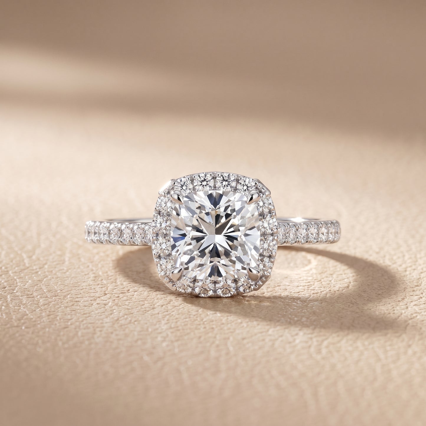Alma Halo Pavé Cushion Diamond Ring in Silver - front.jpg
