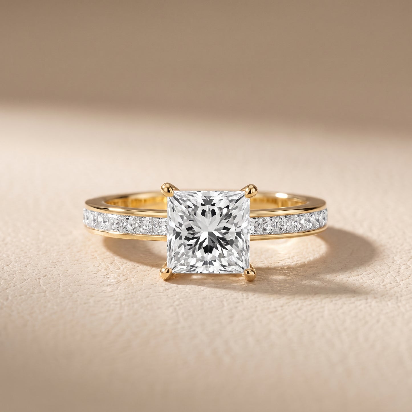 Brielle Channel Set Solitaire Princess Diamond Ring in Yellow Gold - front.jpg