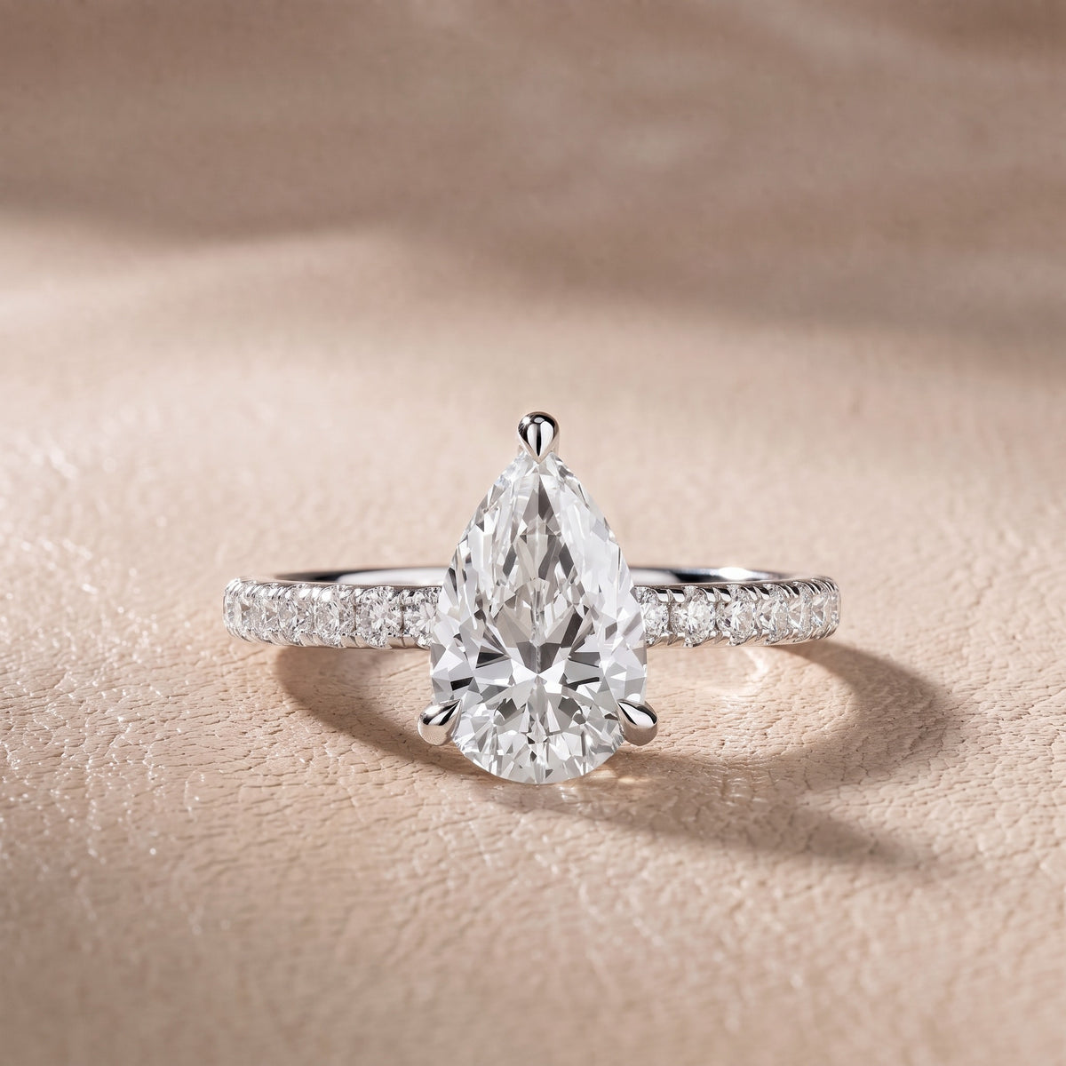 Maya Hidden Halo Pavé Pear Diamond Engagement Ring in Silver - front.jpg