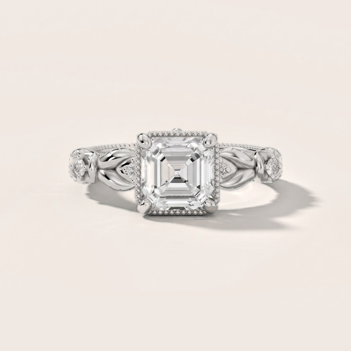 Pelham Vintage Leaf Asscher Diamond Engagement Ring in White Gold - front.jpg
