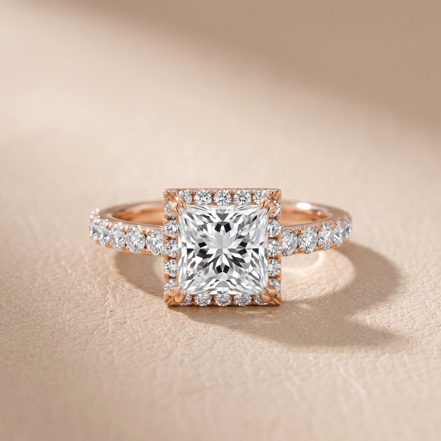 Chloe Halo Pavé Princess Diamond Ring in Rose Gold - front.jpg
