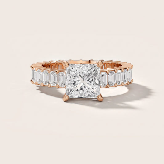 Mallory Shared Prong Princess Diamond Engagement Ring in Rose Gold