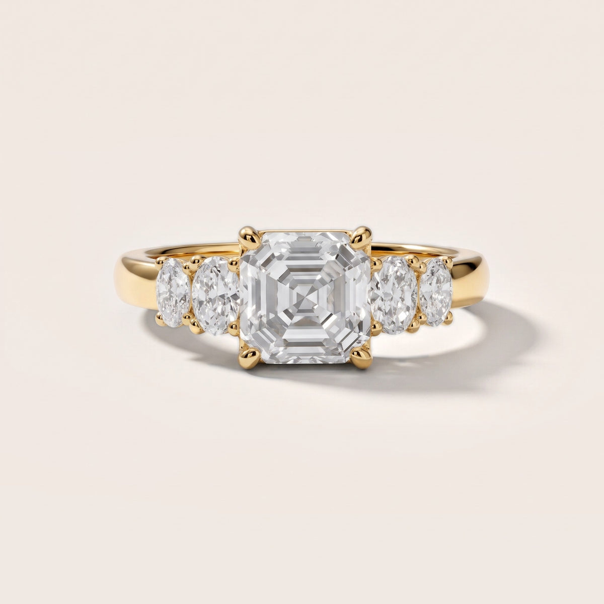 Kirsten Graduated Five-Stone Asscher Diamond Engagement Ring in Yellow Gold - front.jpg