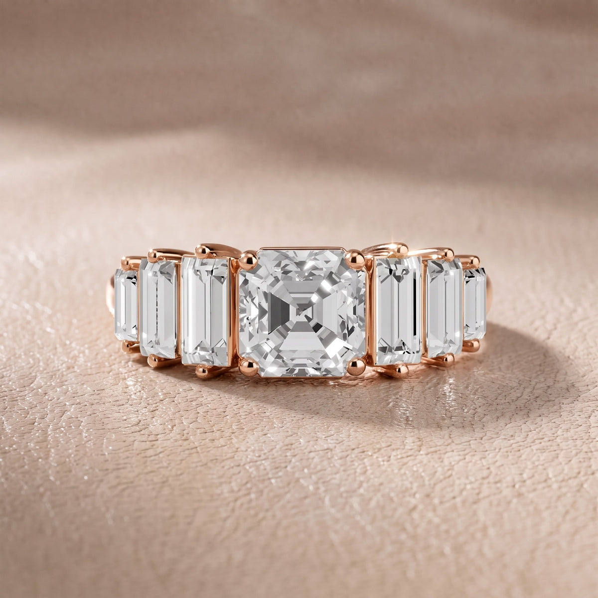 Mara Sidestone Baguette Accent Asscher Diamond Engagement Ring in Rose Gold - front.jpg