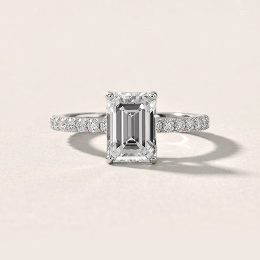 Juna French Pavé Solitaire Emerald Diamond Engagement Ring in Platinum [studio-20261024]