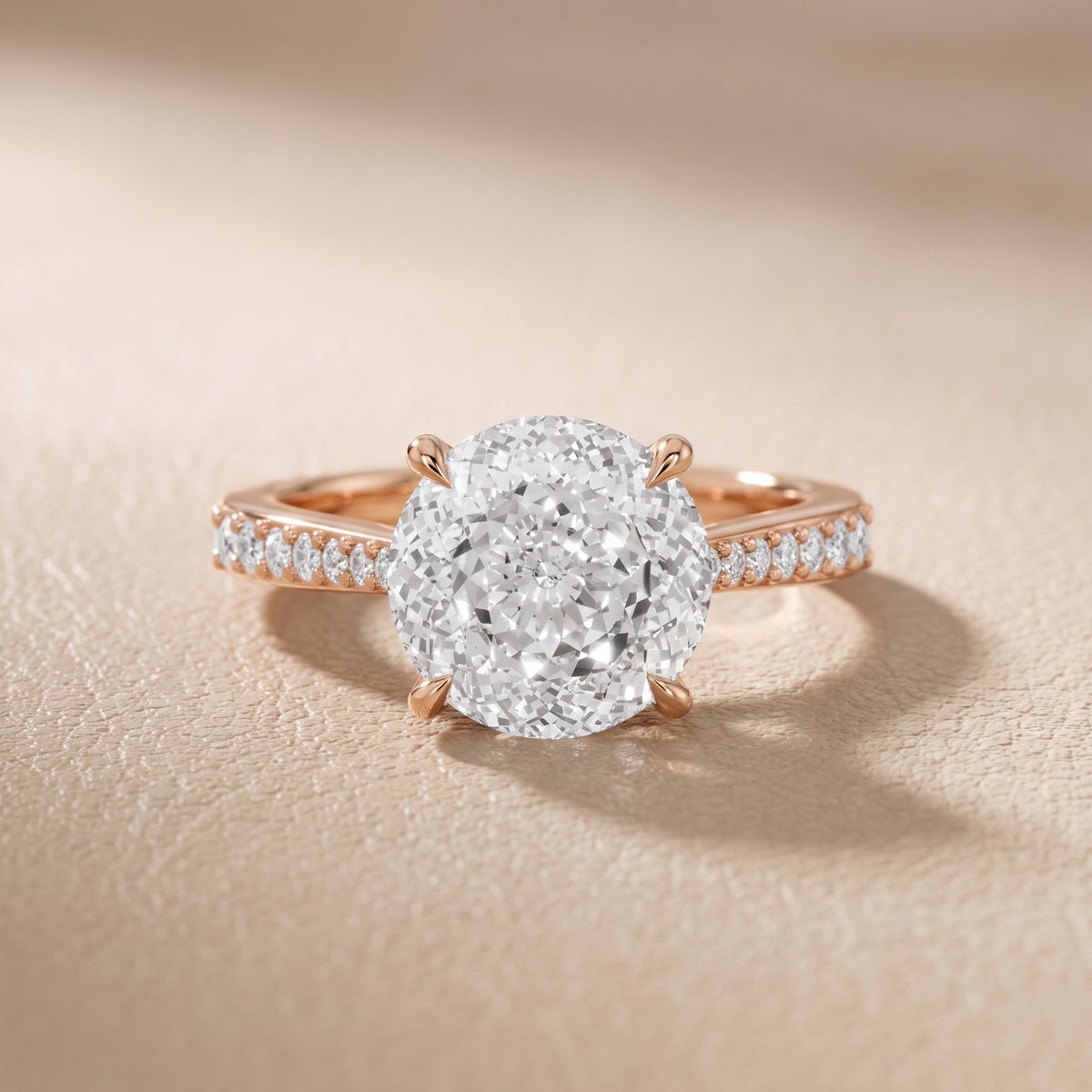 Skylar Twist Pavé Portuguese Cut Round Diamond Engagement Ring in Rose Gold - front.jpg