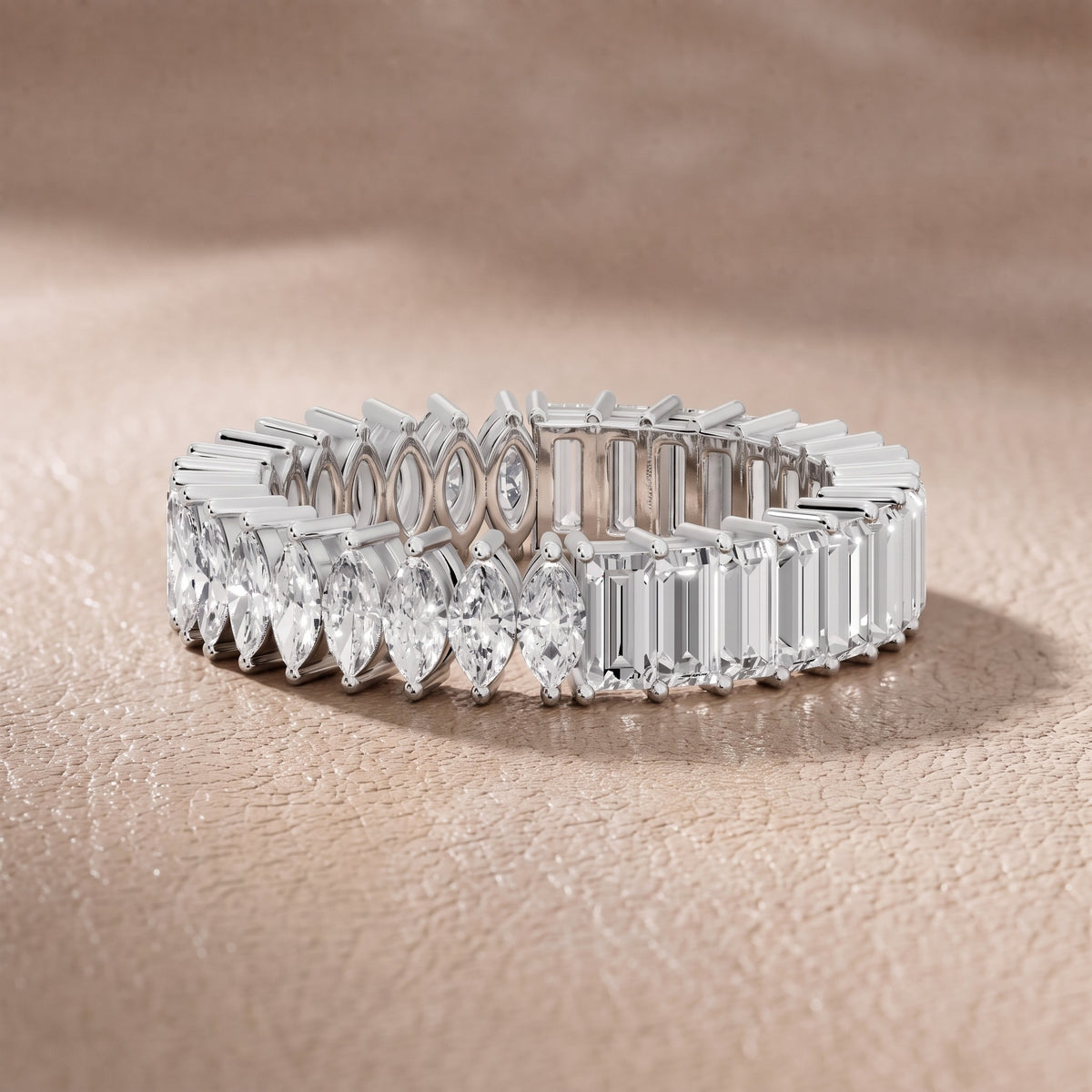 Philippa Shared Prong Marquise & Baguette Diamond Eternity Band in Silver - front.jpg