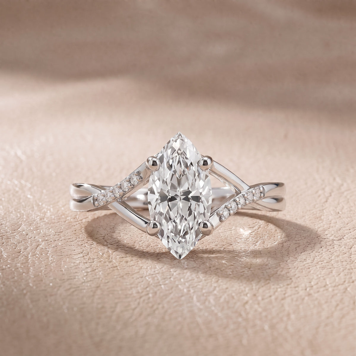 Veronica Twist Side Stone Marquise Diamond Engagement Ring in Silver - front.jpg