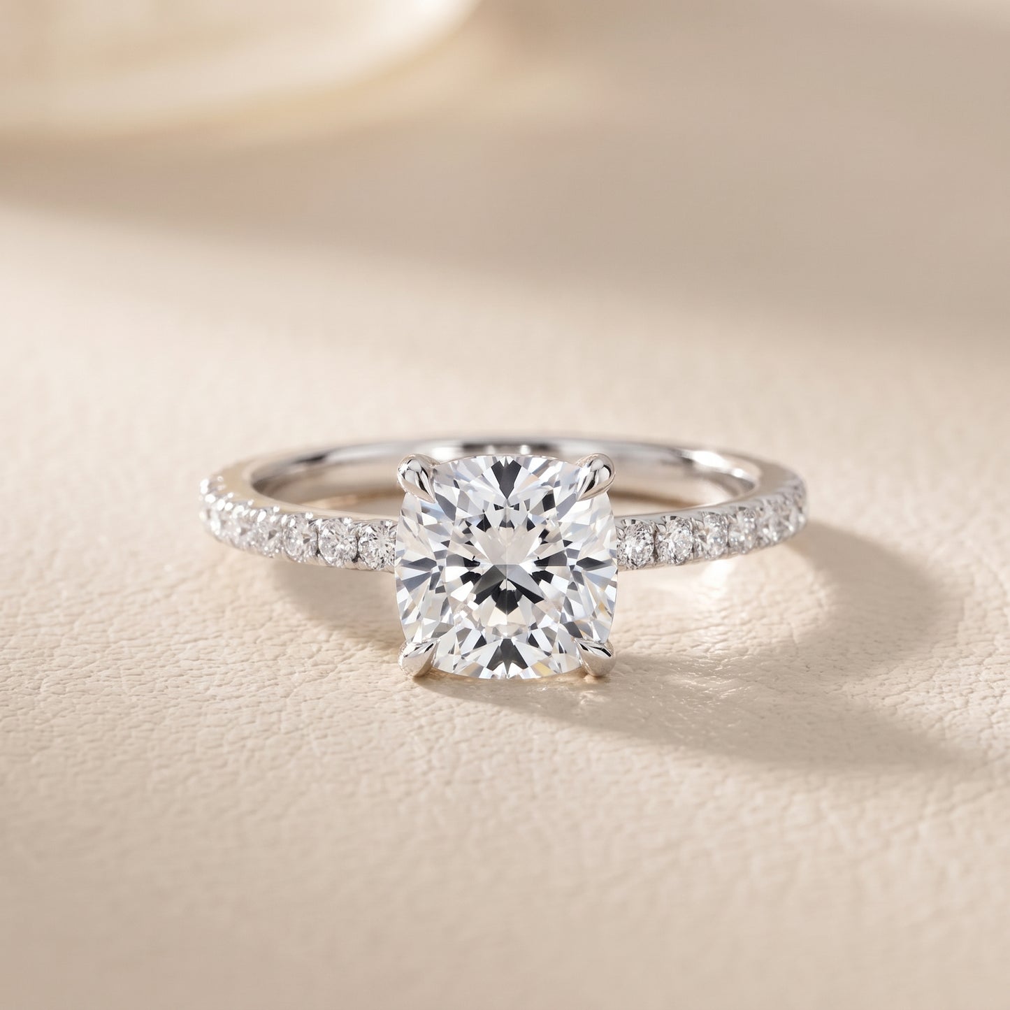 Ione Solitaire Pavé Cushion Diamond Engagement Ring in Silver - front.jpg