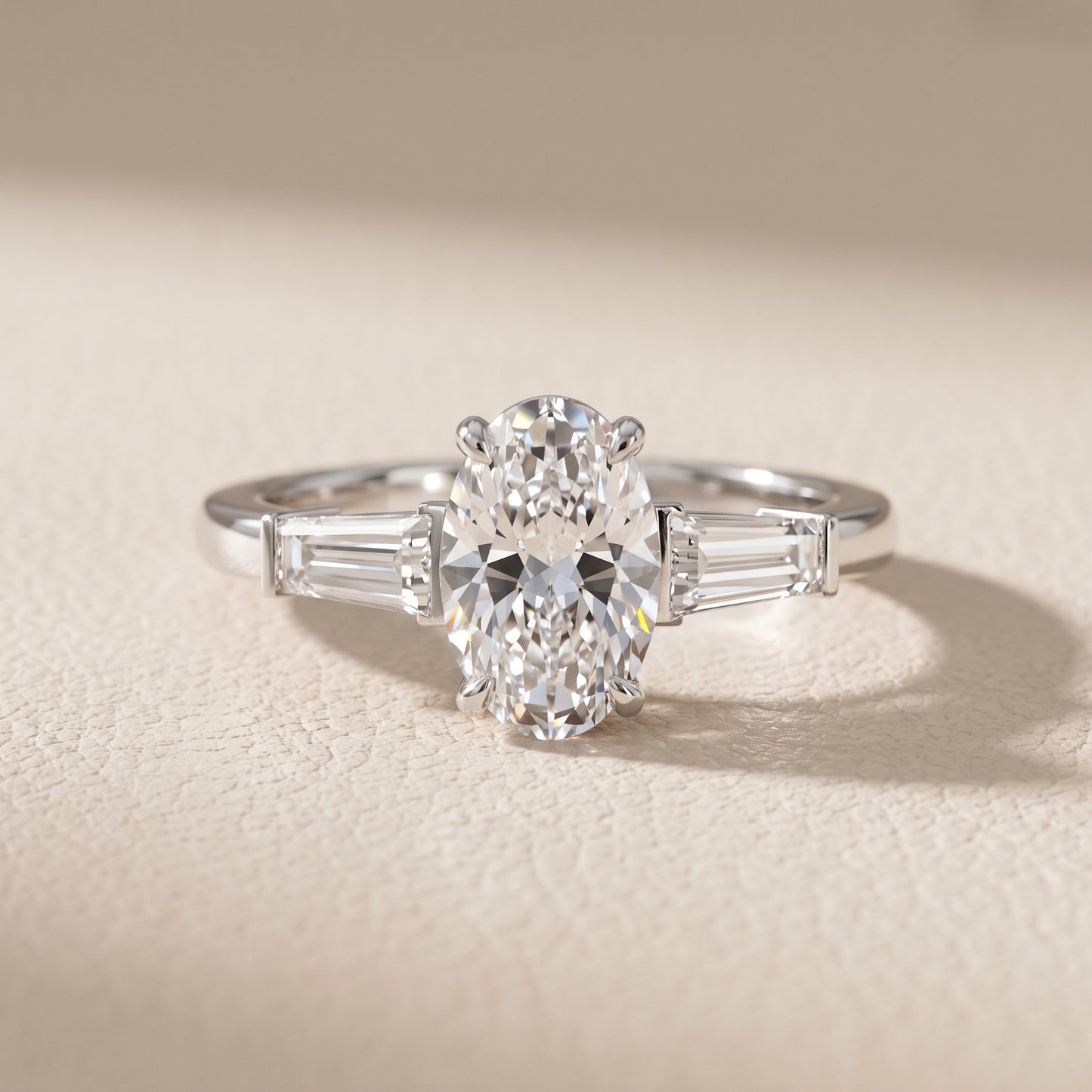 Zelda Tapered Baguette Oval Diamond Engagement Ring in Silver - front.jpg