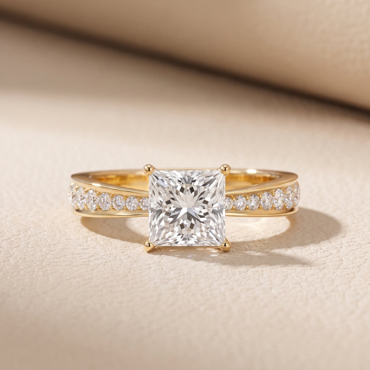Rhea Sidestone Pavé Princess Diamond Engagement Ring in Yellow Gold - front.jpg
