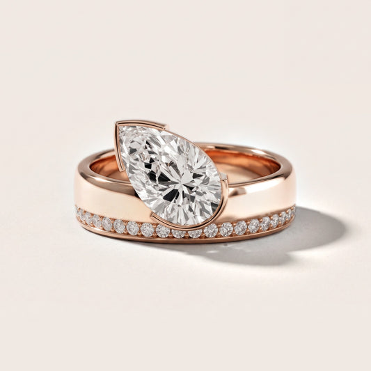 Summer Partial Bezel Pavé Pear Diamond Engagement Ring in Rose Gold