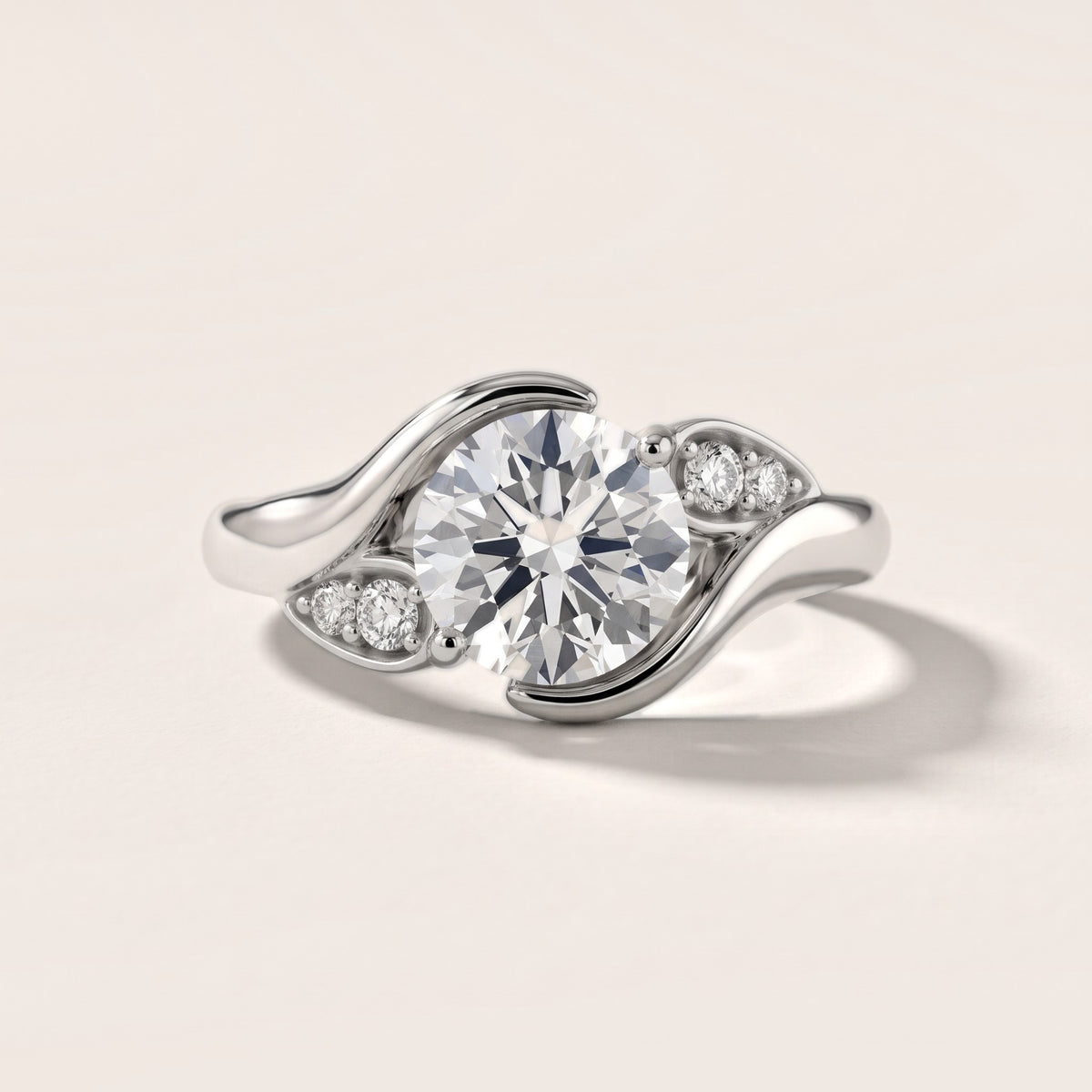 Inez Leaf Bypass Round Diamond Engagement Ring in Silver - front.jpg