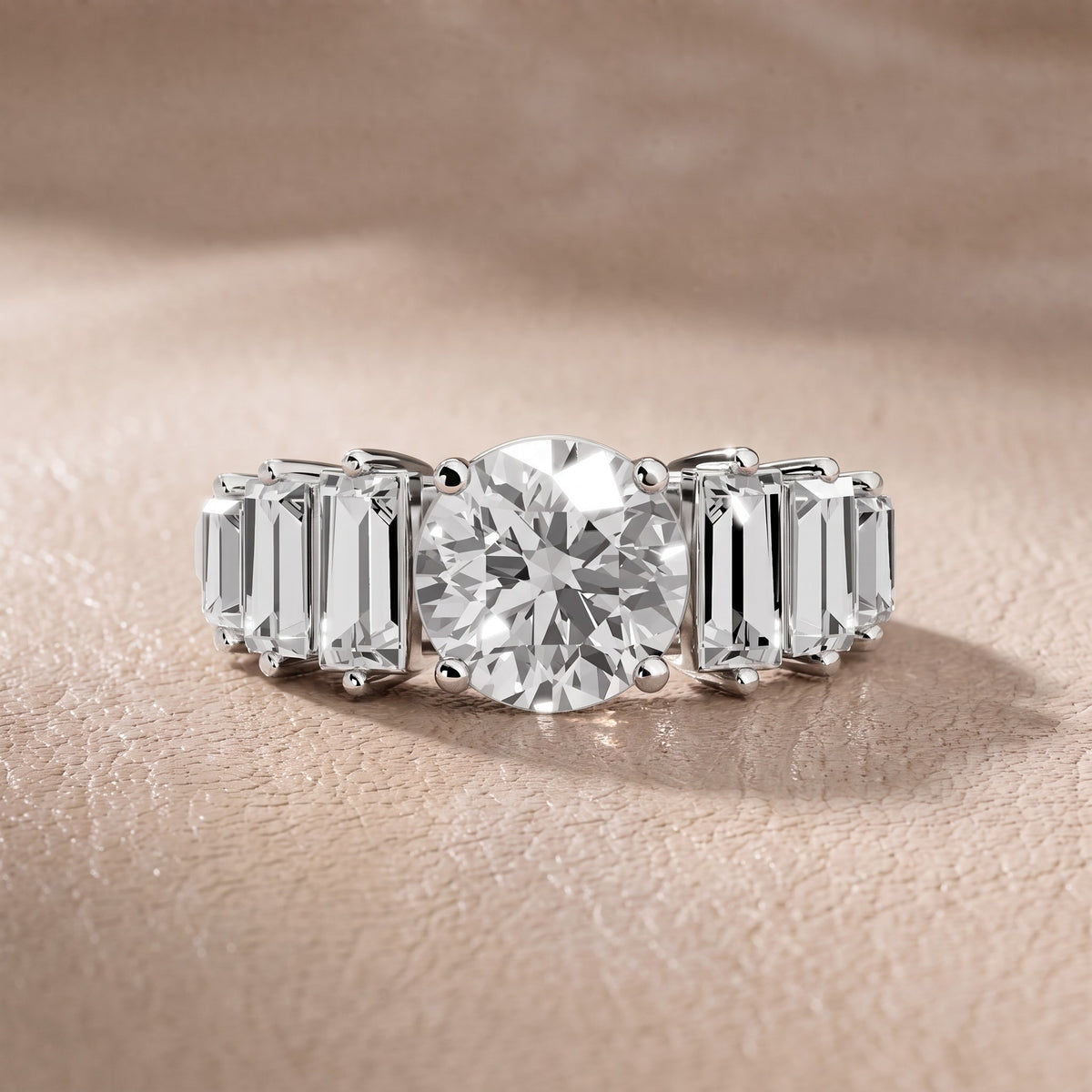 Mara Sidestone Baguette Accent Round Diamond Engagement Ring in White Gold - front.jpg