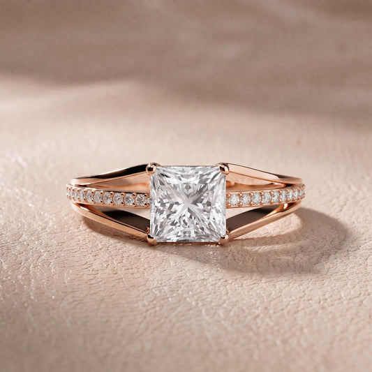 Lucinda Split Shank Princess Diamond Engagement Ring in Rose Gold - front.jpg