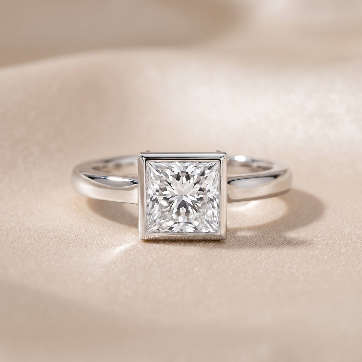 Jolie Bezel Solitaire Princess Diamond Engagement Ring in Platinum - front.jpg