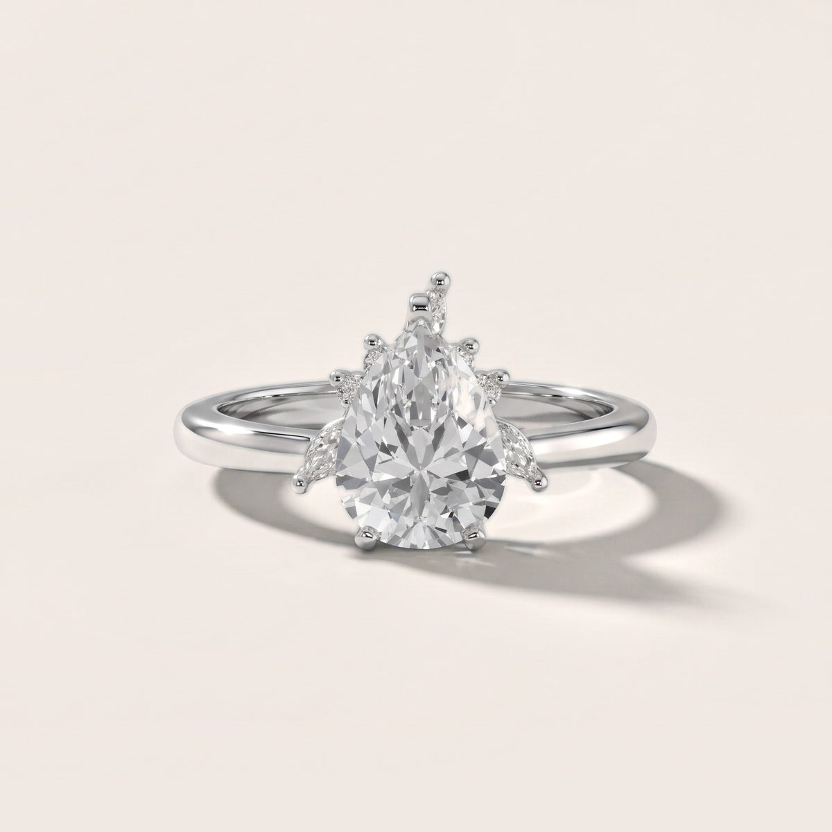Fiorella Leaf Cluster Pear Diamond Engagement Ring in White Gold - front.jpg