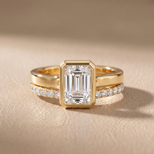 Ayla Bezel Bypass Emerald Diamond Ring in Yellow Gold - front.jpg