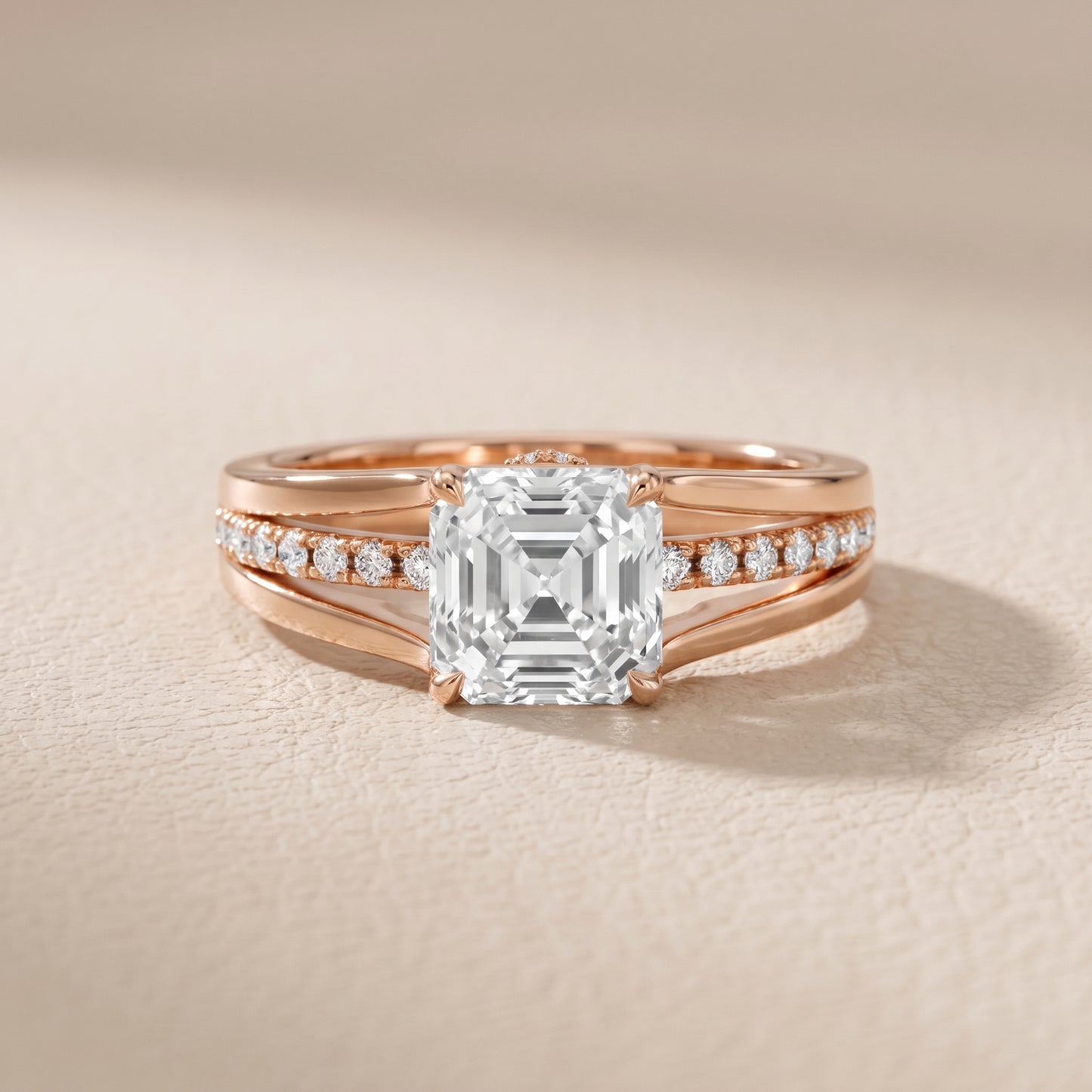 Scarlett Split Shank Pavé Asscher Diamond Ring in Rose Gold - front.jpg