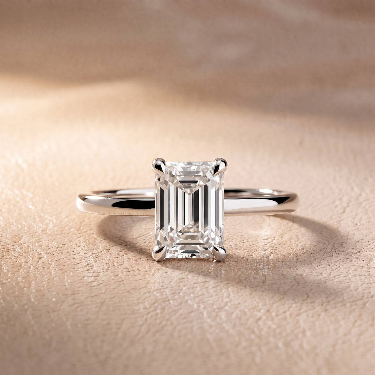 Nella Petite Solitaire Emerald Diamond Engagement Ring in Silver - front.jpg