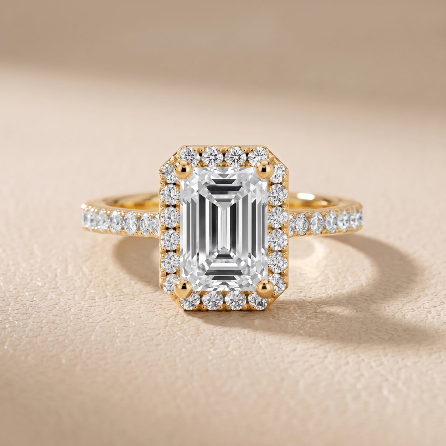 Sophie Halo Pavé Emerald Diamond Ring in Yellow Gold - front.jpg