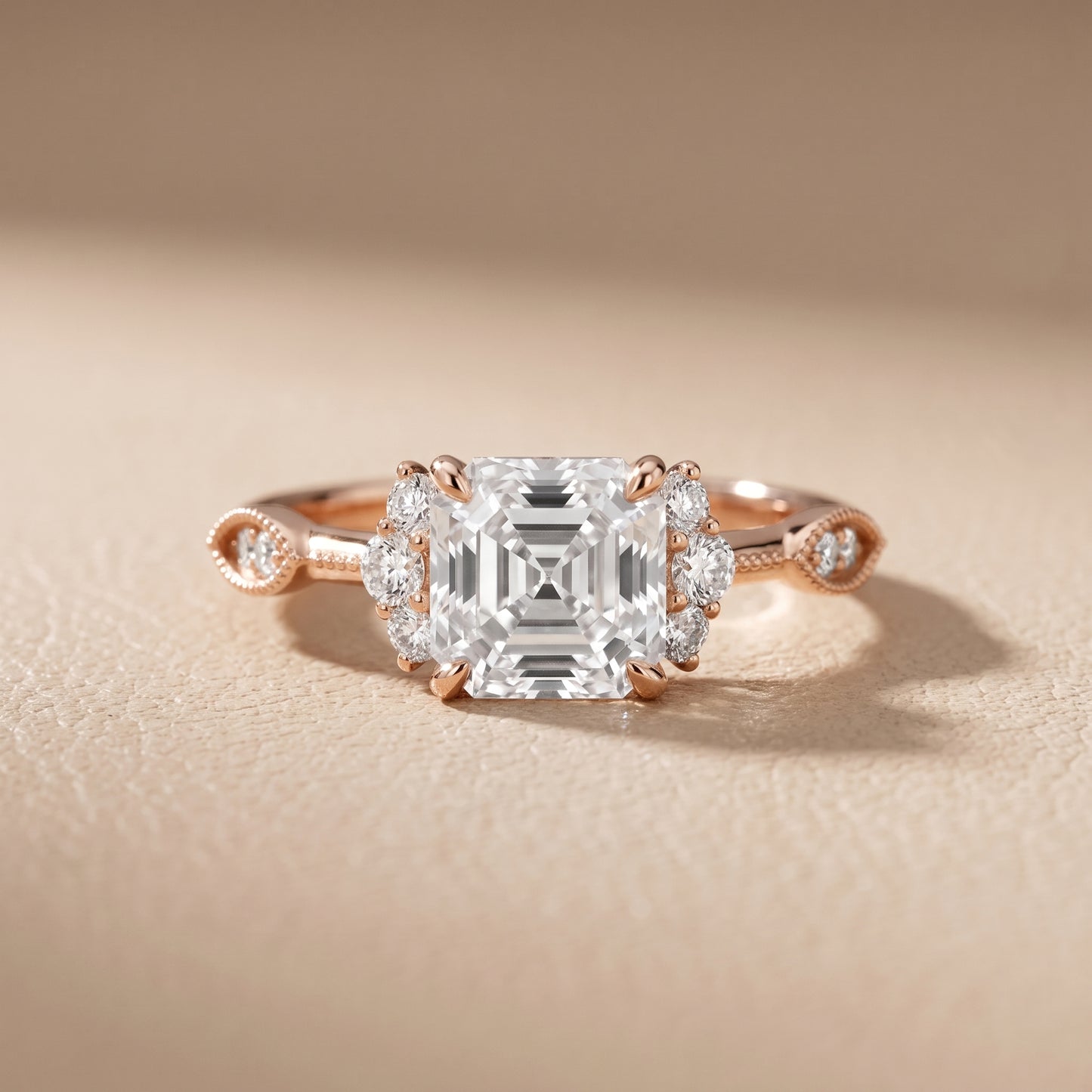 Naomi Vintage Milgrain Asscher Diamond Engagement Ring in Rose Gold - front.jpg