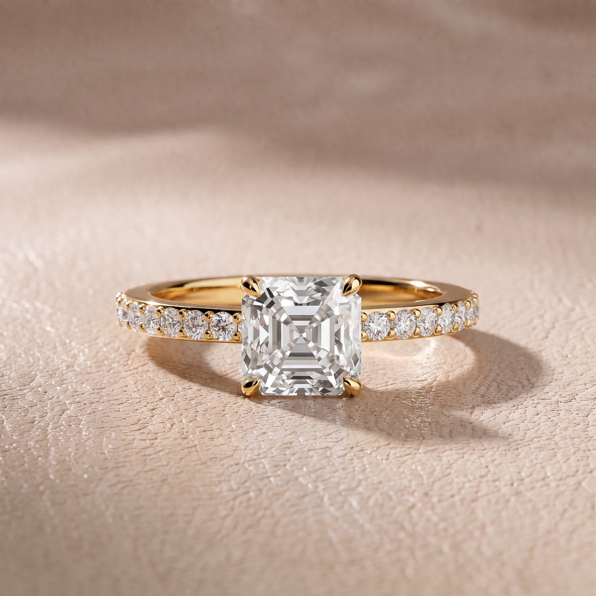 Annabel Pavé Solitaire Asscher Diamond Engagement Ring in Yellow Gold - front.jpg