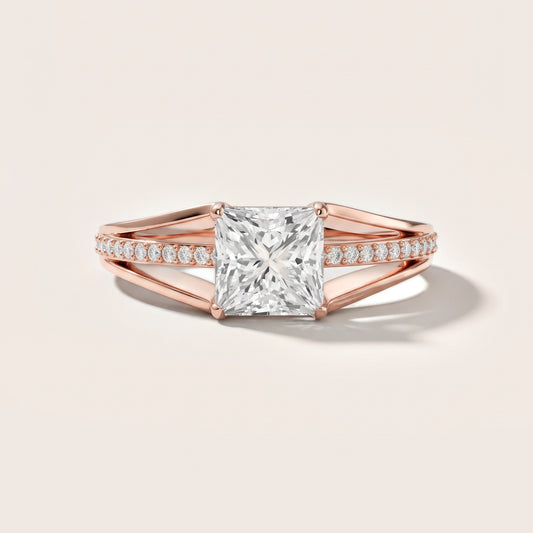 Lucinda Split Shank Princess Diamond Engagement Ring in Rose Gold