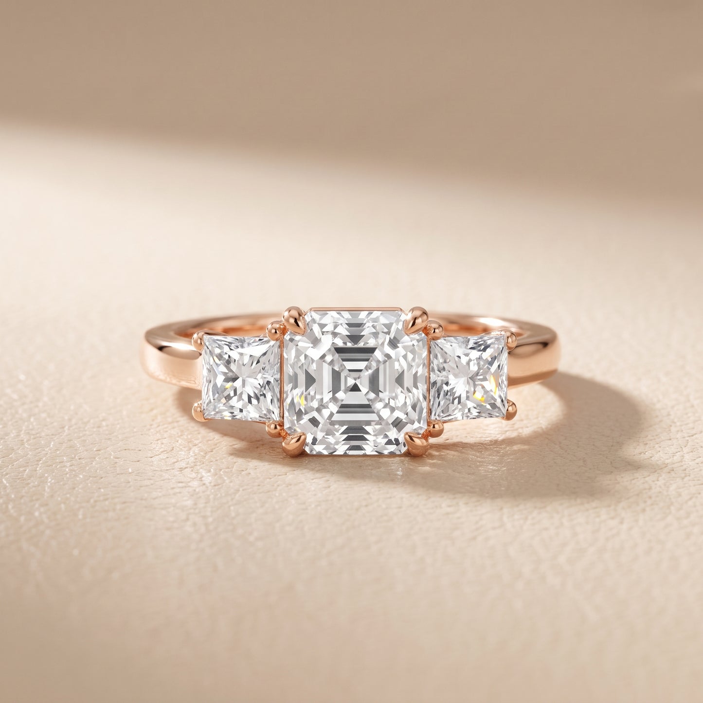 Sienna Three-Stone Asscher Diamond Ring in Rose Gold - front.jpg