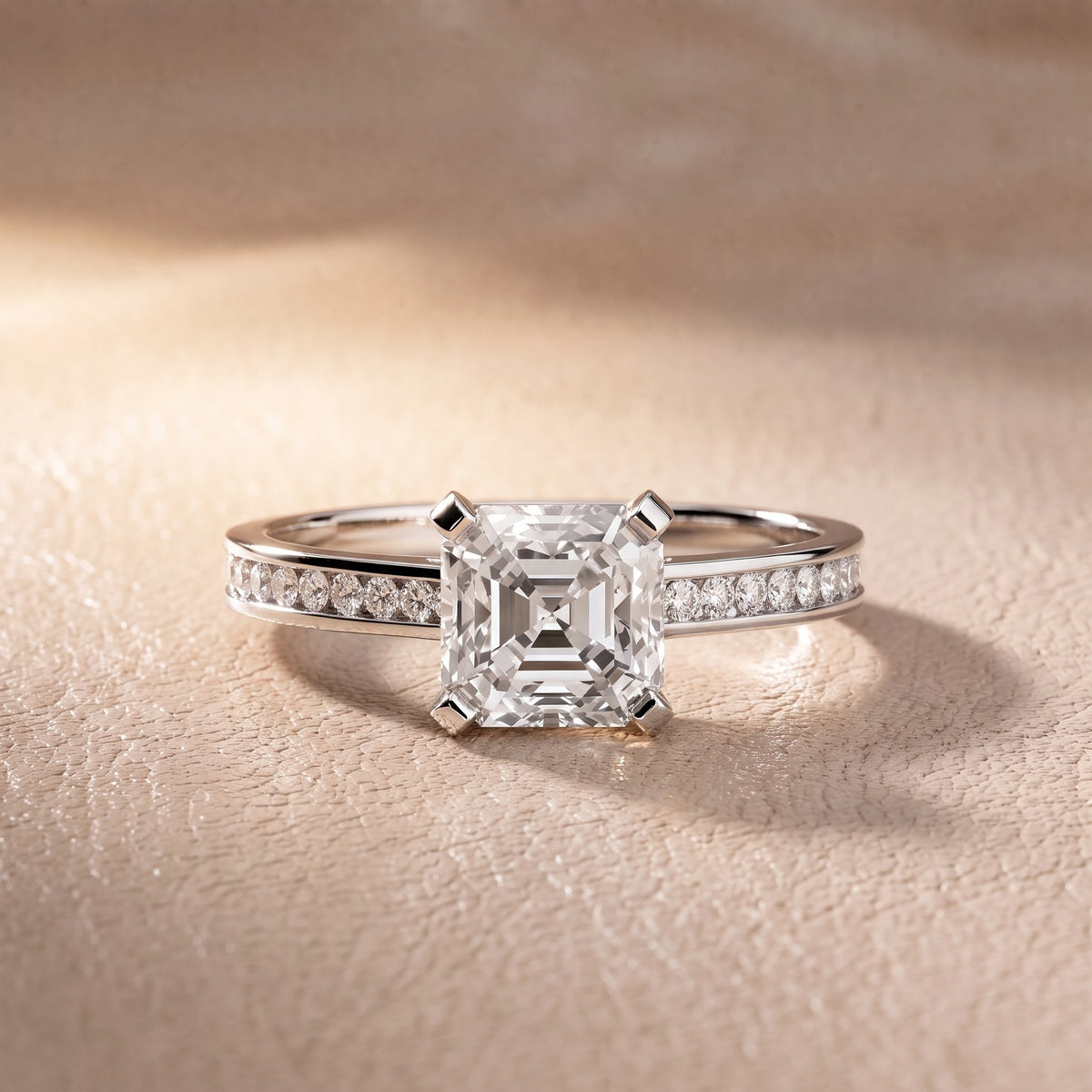 Tessa Solitaire Channel Set Asscher Diamond Engagement Ring in White Gold - front.jpg