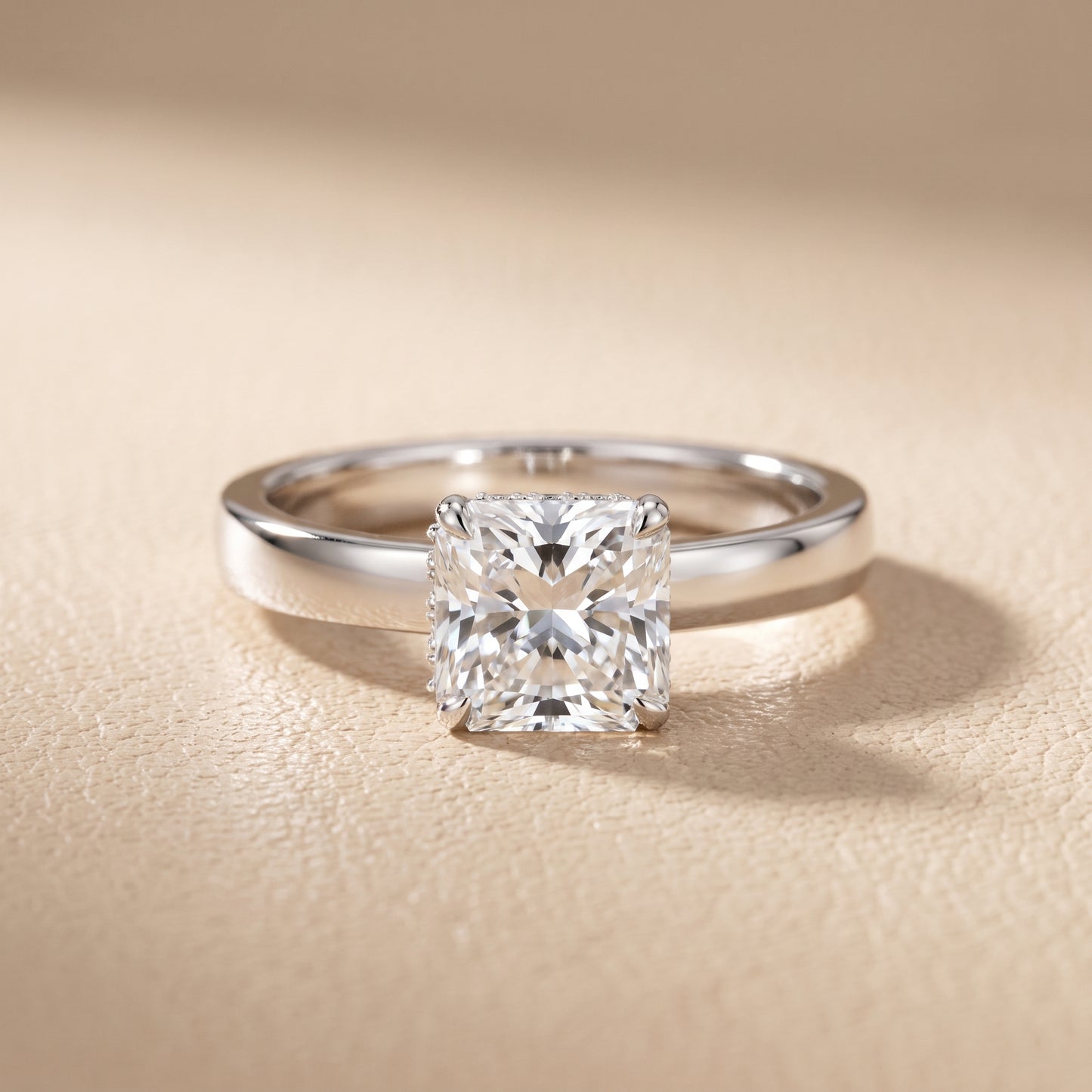 Lara Hidden Halo Radiant Diamond Engagement Ring in White Gold - front.jpg