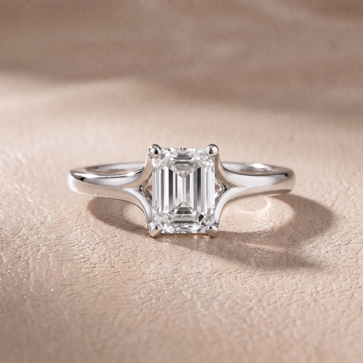 Nell Split Shank Solitaire Emerald Diamond Engagement Ring in Silver - front.jpg