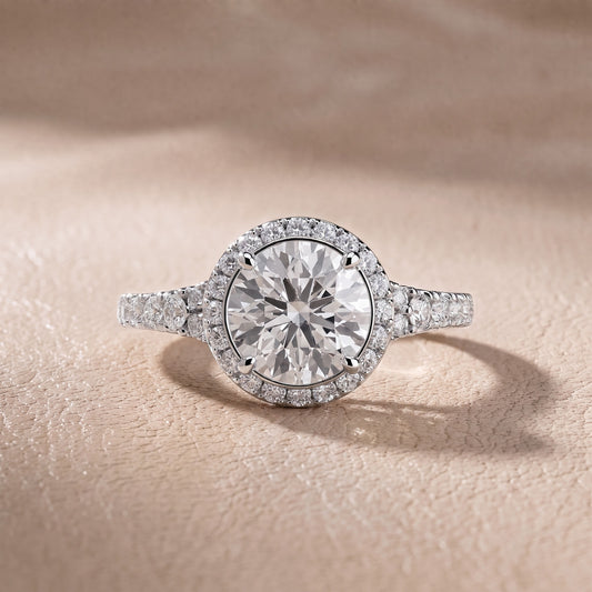 Bella Halo Pavé Round Diamond Engagement Ring in White Gold - front.jpg