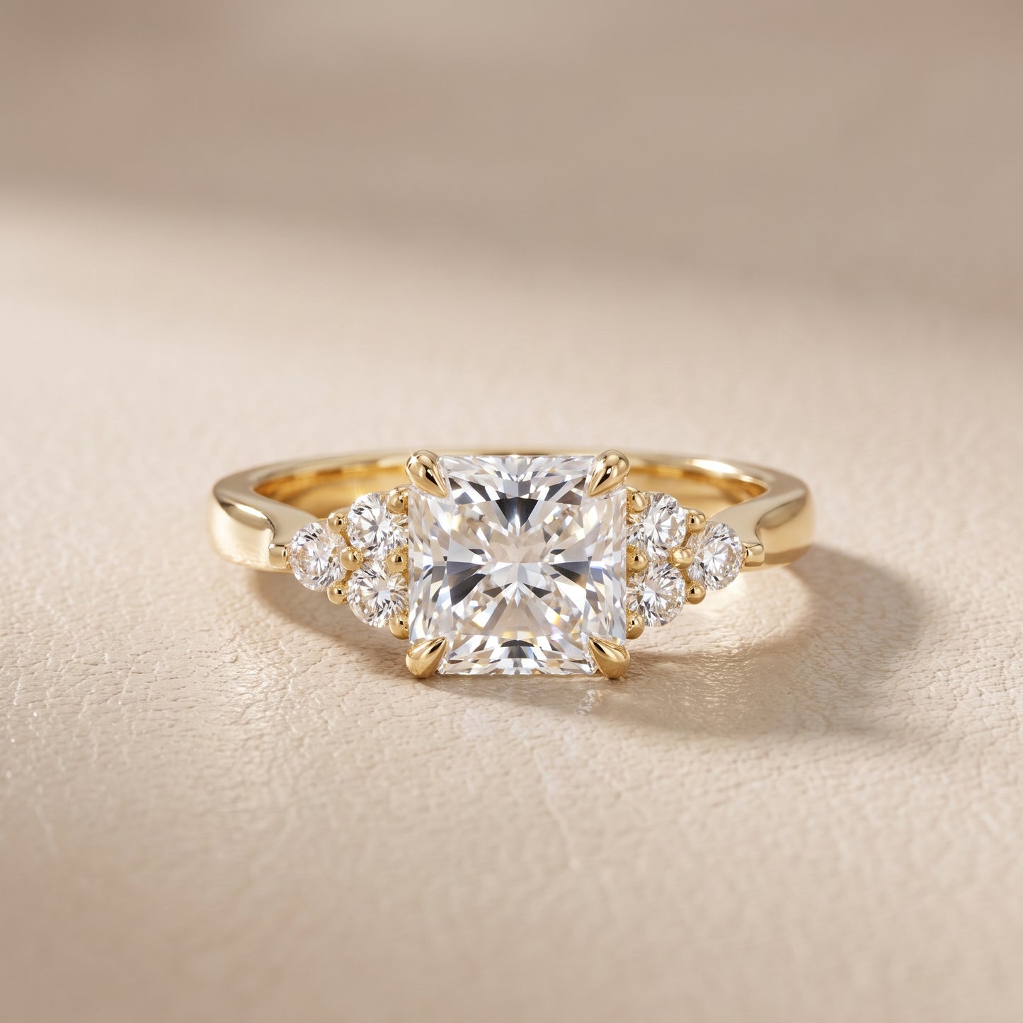 Anya Sidestone Cluster Radiant Diamond Ring in Yellow Gold - front.jpg
