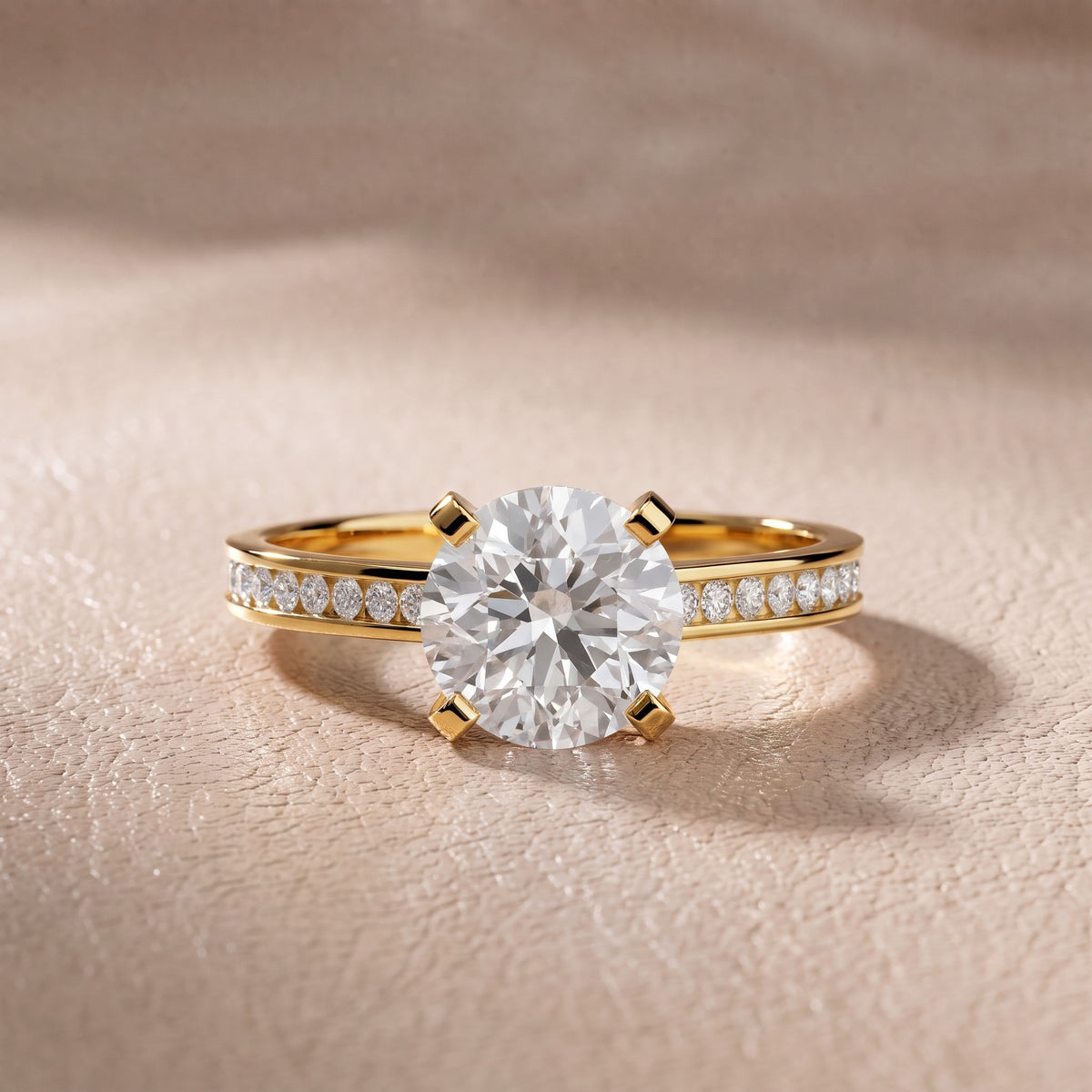 Tessa Solitaire Channel Set Round Diamond Engagement Ring in Yellow Gold - front.jpg
