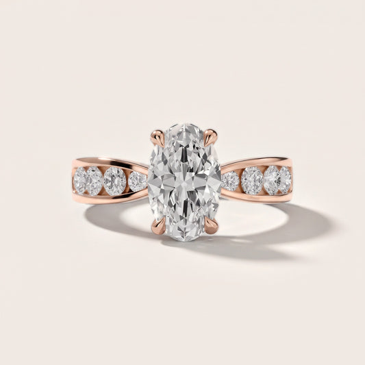 Rosalie Channel Set Sidestone Oval Diamond Engagement Ring in Rose Gold