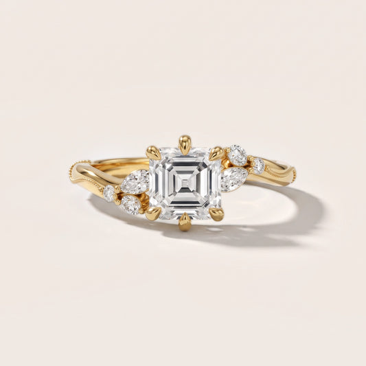 Joanna Milgrain Twist Asscher Diamond Engagement Ring in Yellow Gold