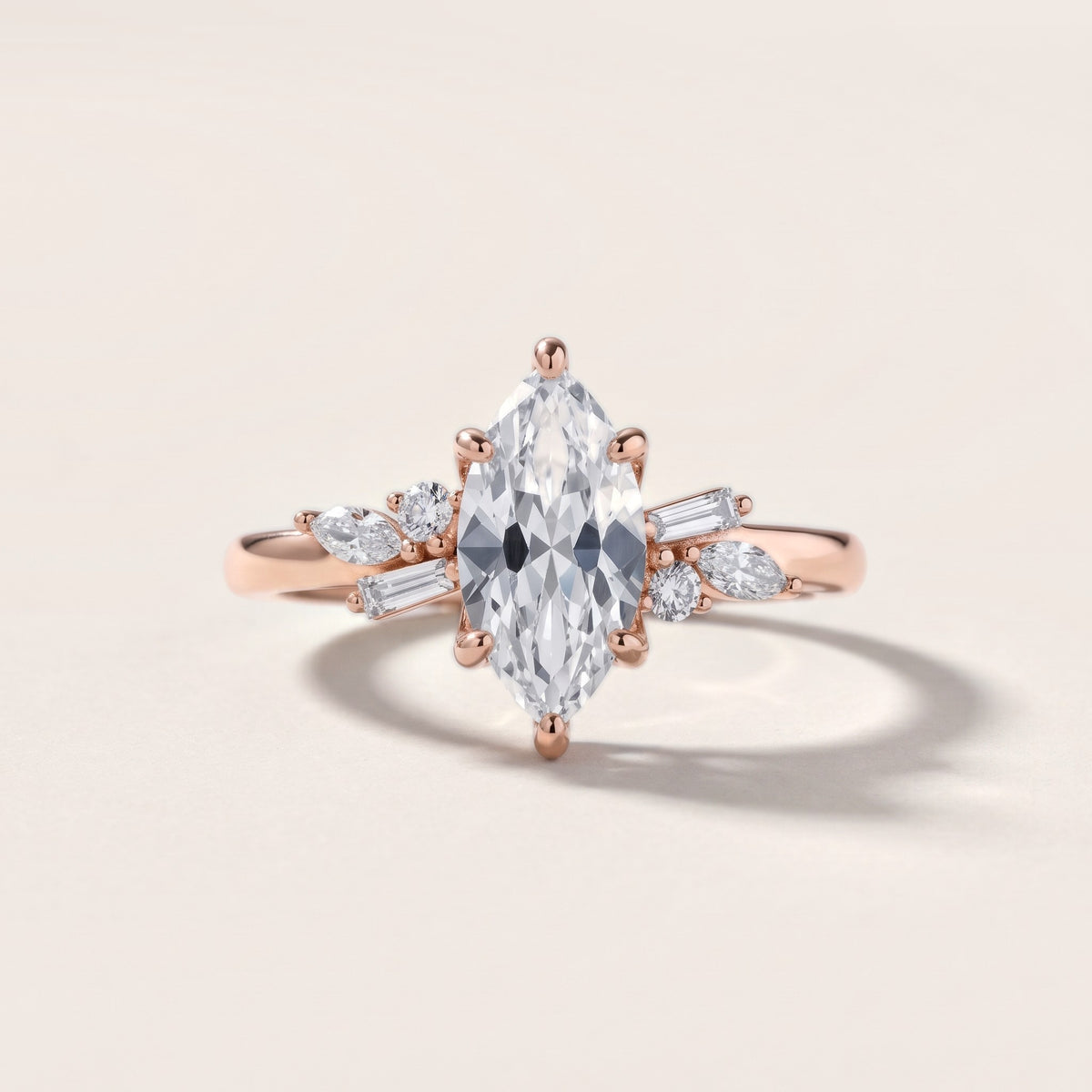 Morgan Baguette Cluster Marquise Diamond Engagement Ring in Rose Gold - front.jpg