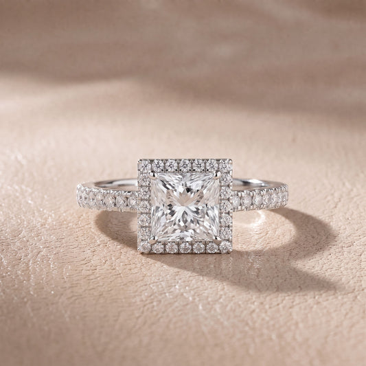Rosemary Halo Pavé Princess Diamond Engagement Ring in White Gold - front.jpg