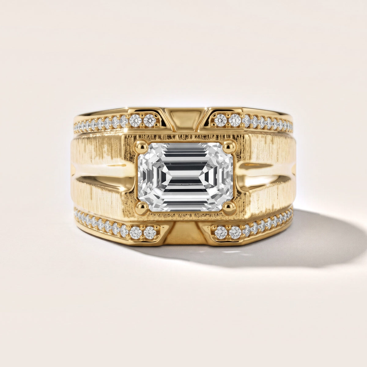Lodi Wide Band Pavé Emerald Diamond Engagement Ring in Yellow Gold - front.jpg