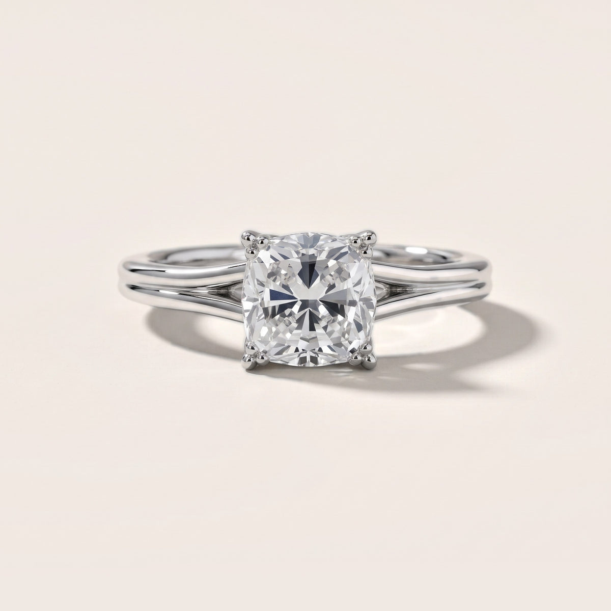 Neve Solitaire Split Shank Cushion Diamond Engagement Ring in Silver - front.jpg