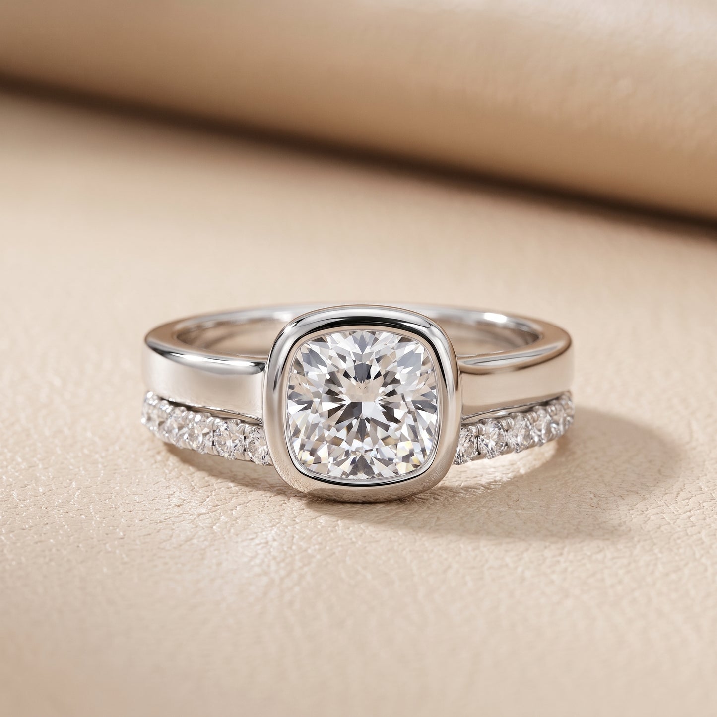 Ayla Bezel Bypass Cushion Diamond Ring in Silver - front.jpg