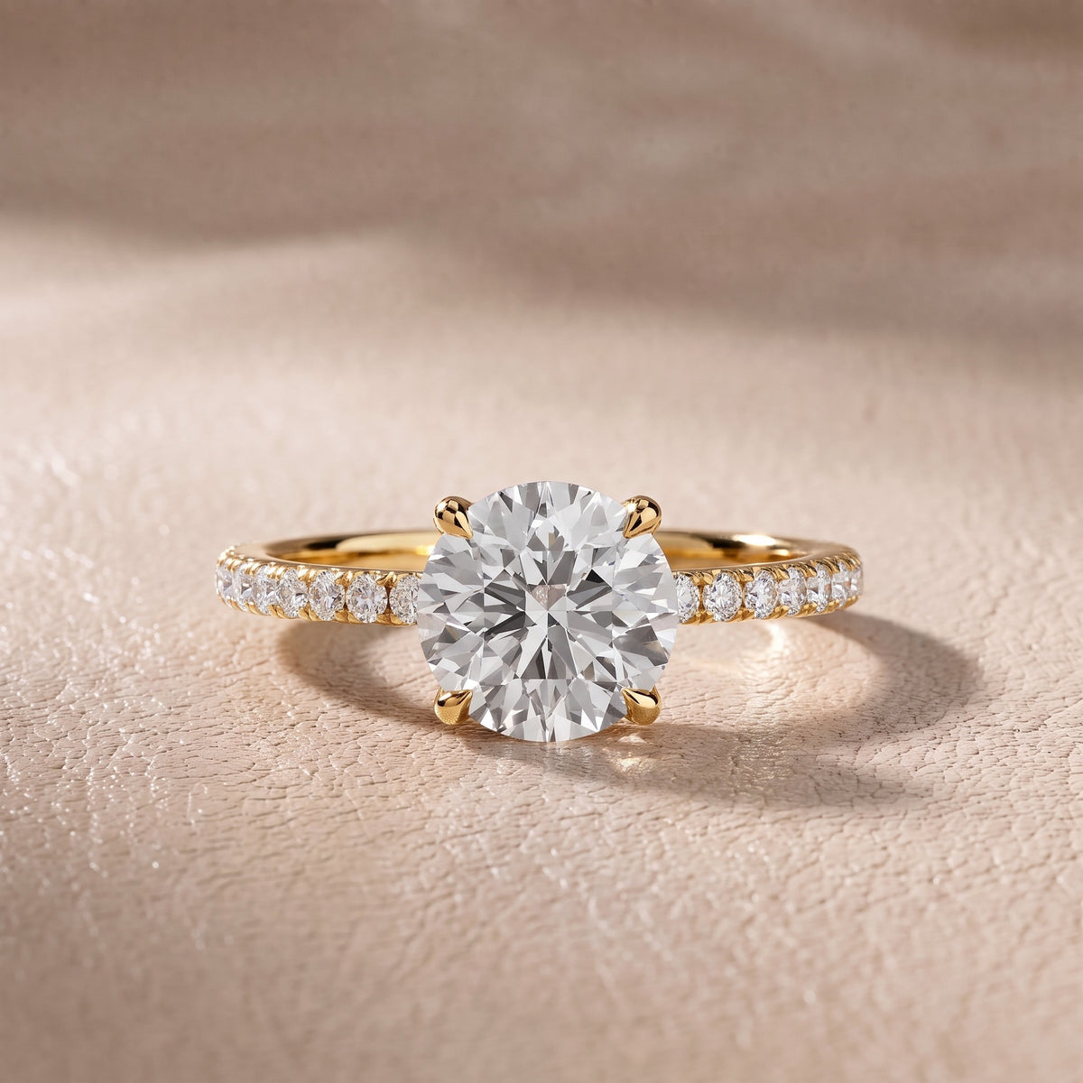 Olivia Solitaire Pavé Round Diamond Engagement Ring in Yellow Gold - front.jpg