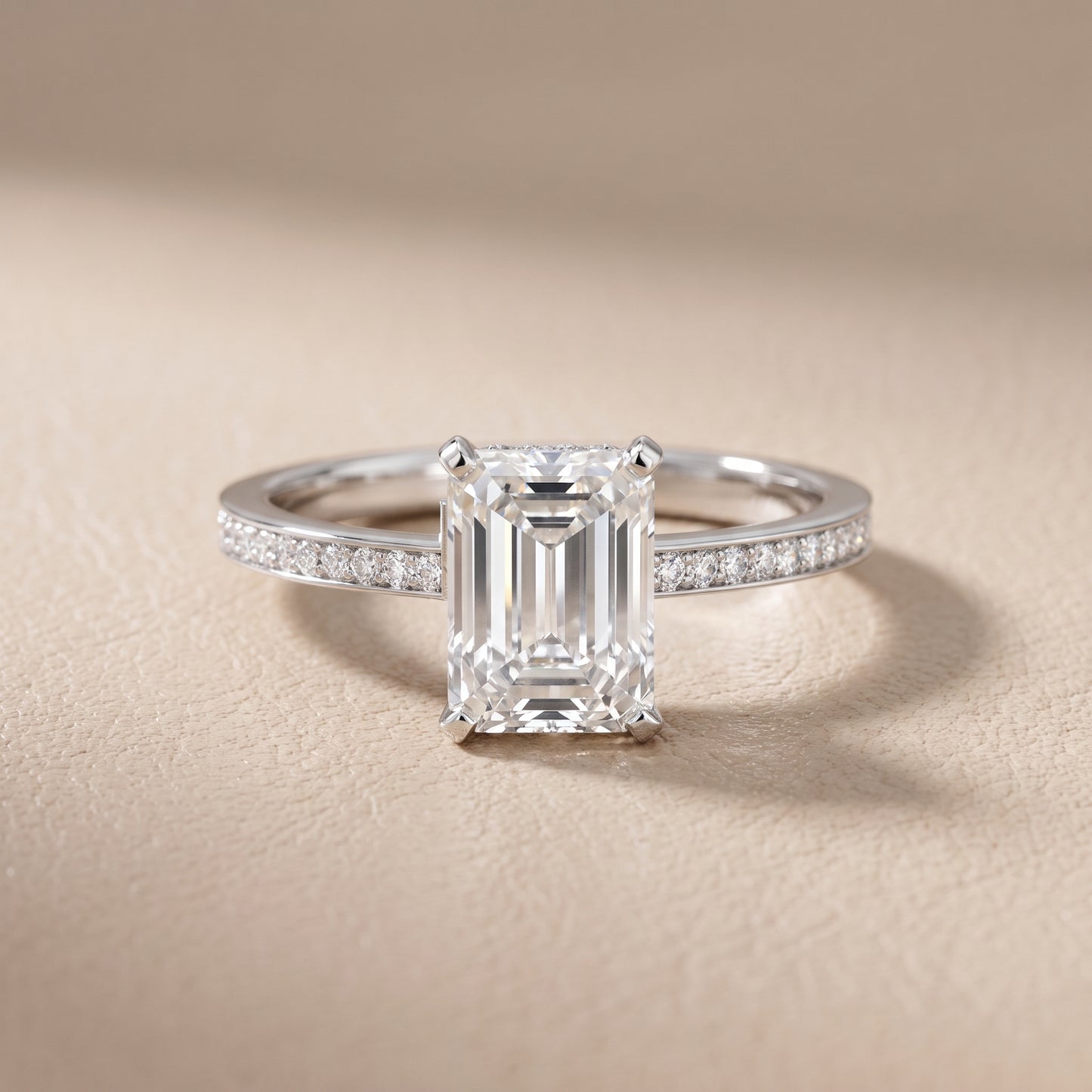 Naia Hidden Halo Emerald Diamond Ring in Silver - front.jpg
