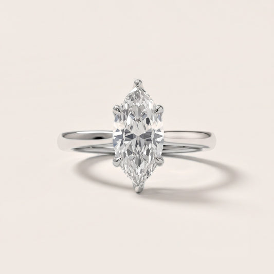 Mena Hidden Halo Marquise Diamond Engagement Ring in White Gold
