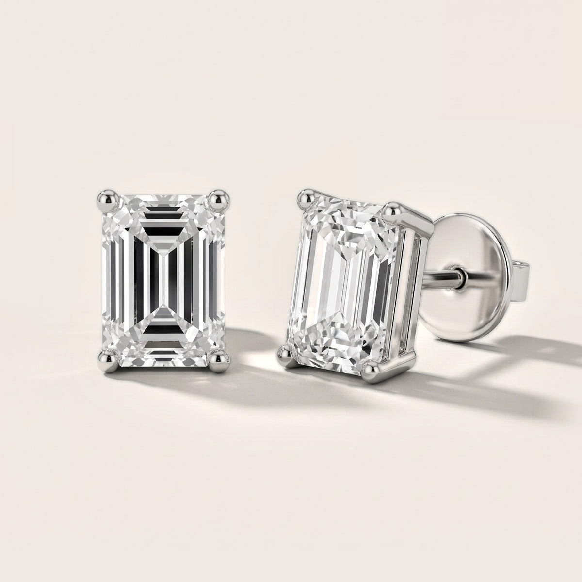 Four Prong Emerald Diamond Stud Earrings in White Gold [studio-20261024]