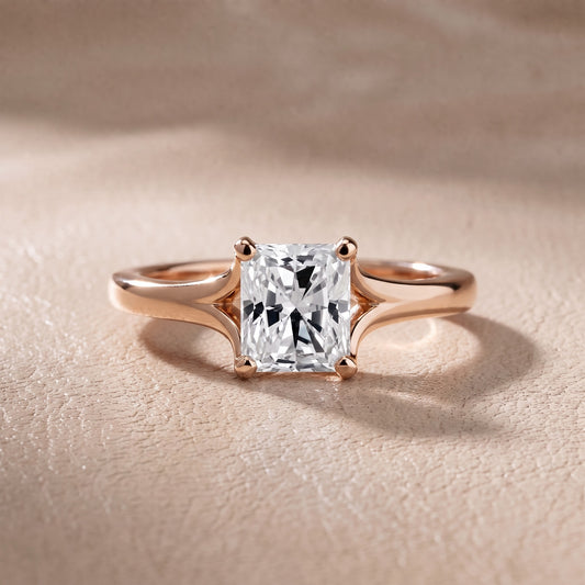 Nell Split Shank Solitaire Radiant Diamond Engagement Ring in Rose Gold - front.jpg