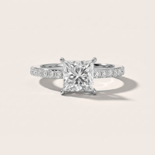 Annabel Pavé Solitaire Princess Diamond Engagement Ring in White Gold