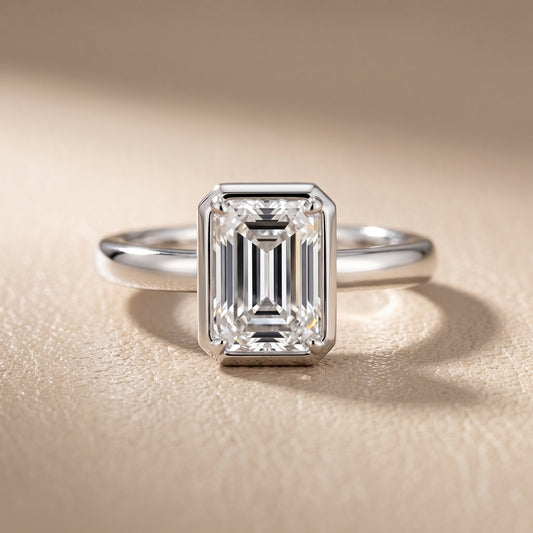 Alina Bezel Solitaire Emerald Diamond Ring in White Gold - front.jpg