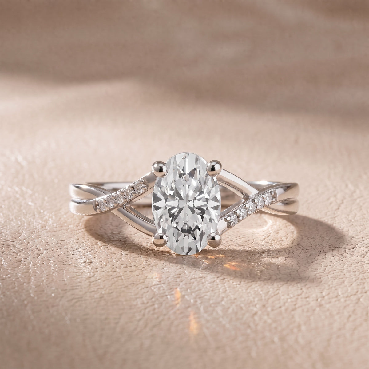 Veronica Twist Side Stone Oval Diamond Engagement Ring in White Gold - front.jpg